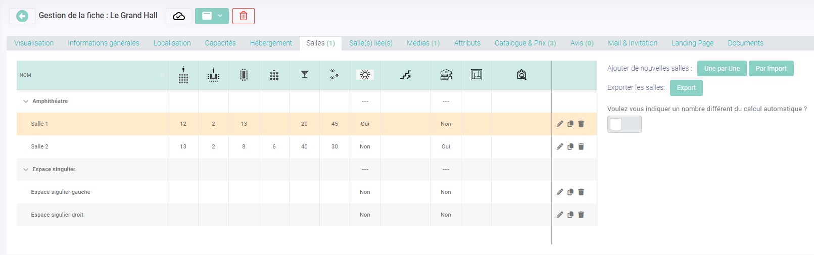 Gestion des salles